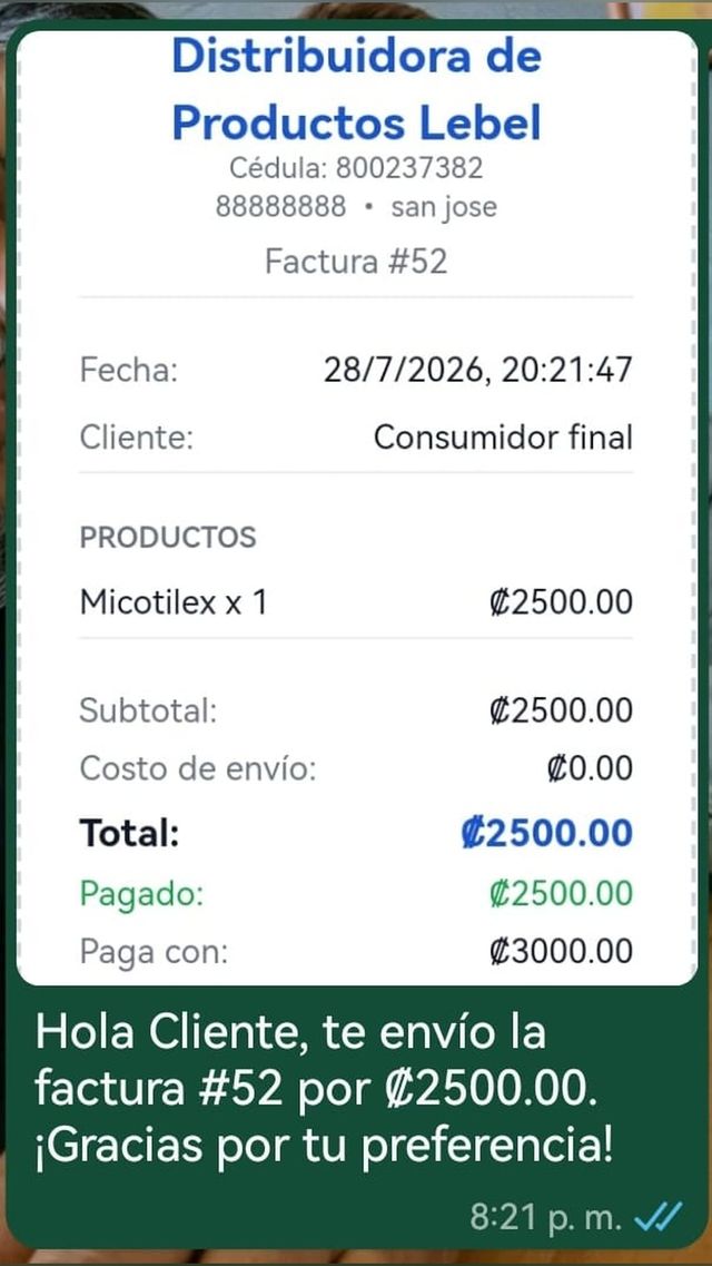 Factura enviada por WhatsApp desde POS Empresarial